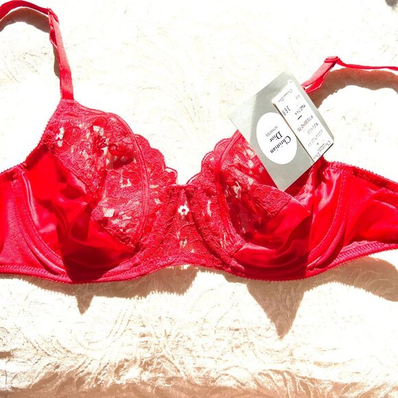 Vintage Christian Dior Satin & Lace Underwire Red Bra 36B - Picture 7 of 12